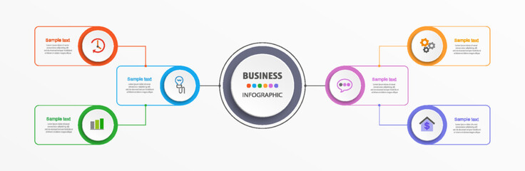 Infographic design business template with 6 options, steps or processes. Can be used for workflow layout, diagram, annual report, web design.  Vector eps 10 