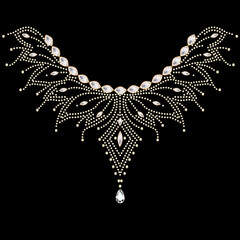 Illustration of collar neck decoration with rhinestones in the form of a necklace