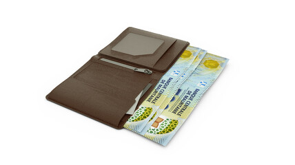 3D rendering of Mauritanian ouguiya notes in wallet