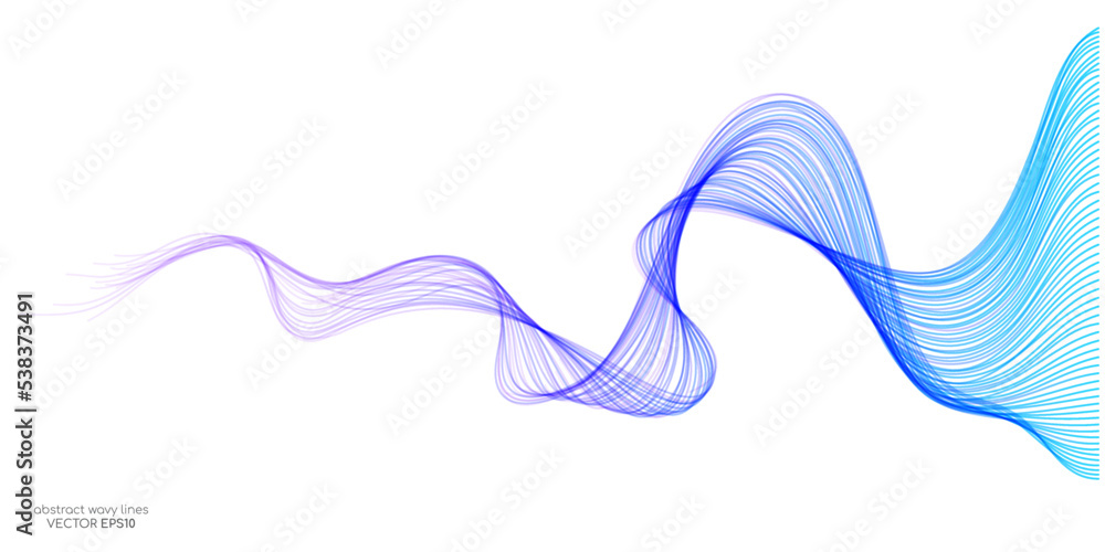 Poster abstract vector wave lines colorful gradient blue purple isolated on white background with space for