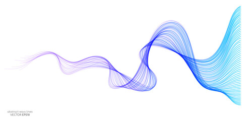 Fototapeta premium Abstract vector wave lines colorful gradient blue purple isolated on white background with space for text banner in concept technology, modern, science. A.I.