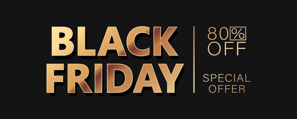 Black banner with golden text for promotion, online or fashion advertising, social media, shop brochure or flyer, advert, tag, sign, label, coupon or store poster for Black Friday event.