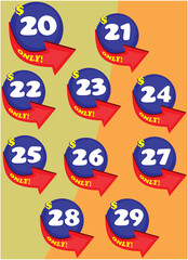 Discount sticker Template from 20 to 29, only. Vector template design, Sale, price tag illustration
