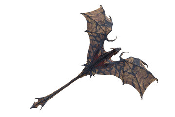 Wyvern or Dragon fantasy creature flying with wings spread, seen from above, 3D illustration isolated on transparent background. © IG Digital Arts