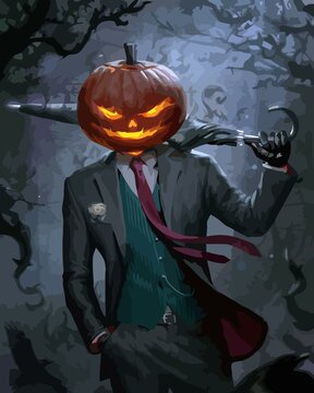 Halloween event Horror pumpkin Halloween illustration pumpkin art Happy Halloween Trick or treat Halloween day Horror pumpkin man creepy pumpkin scary illustration creepy jungle art