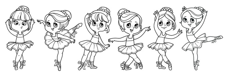 Set of cute cartoon ballerina girls dancing outlined for coloring isolated on a white background © Azuzl