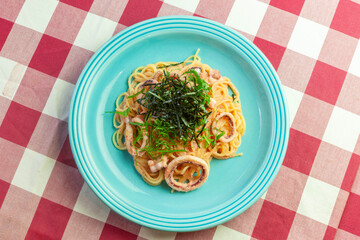 イカとタコの明太子パスタ