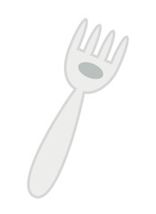 Baby fork icon. Plastic tableware for babies, kids and children. graphic element for website, poster or banner. Home and kitchen utensils. Comfort and coziness. Cartoon flat vector illustration