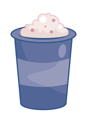 Baby food icon. Cocktail or porridge in special glass, bubbles. Delicious and healthy nutrition for newborns, health care. Graphic element for printing on fabric. Cartoon flat vector illustration
