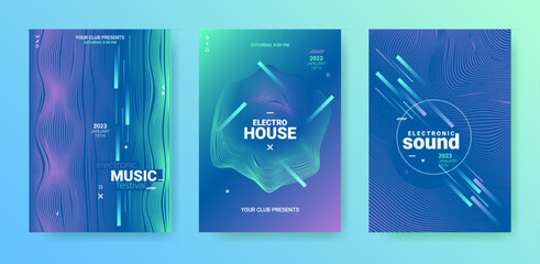 Minimal Edm Poster. Techno Dance Music Cover. Electronic Sound Illustration. Vector Dj Background. Edm Party Flyer Set. Futuristic Festiv Banner. Gradient Wave Movement. Abstract Edm Party Flyer.