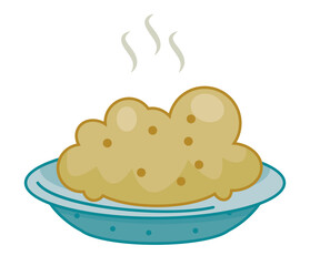 Baby porridge icon. Delicious and healthy hot food in plate. Healthy lifestyle and proper nutrition. Balanced nutrition, vitamins and trace elements concept. Cartoon flat vector illustration
