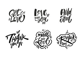 Best popular hand drawn black color calligraphy phrases set. Vector illustration.