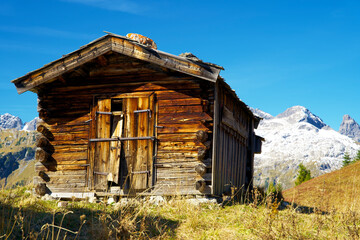 Old wooden farmer's shed in the austrian alps