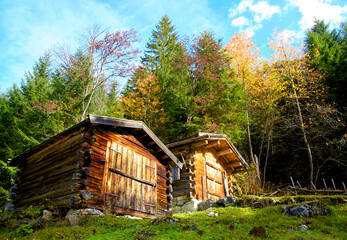 Old wooden farmer's shed in the austrian alps