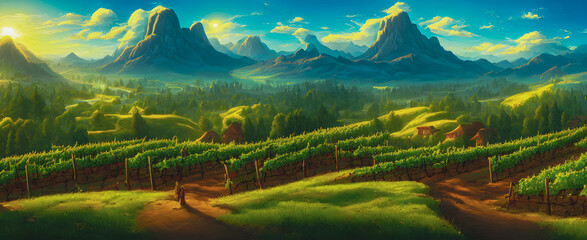 Artistic concept painting of a vineyard landscape , background illustration.