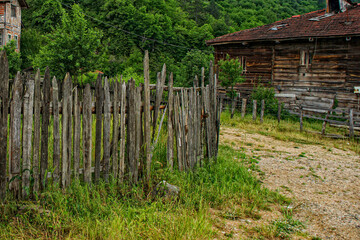 Kastamonu wooden houses and children old wooden fences