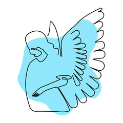 Angel Vector illustration in One Line art with blue color spot.