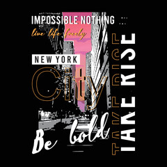 Take rise typography with city building illustration