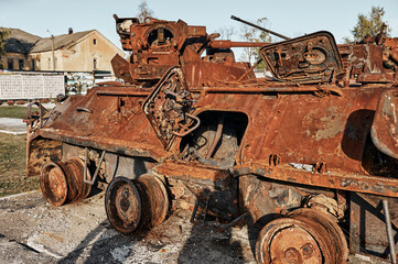 Burnt Russian infantry fighting vehicle, war of Russia against Ukraine 2022