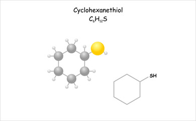 Stylized molecule model/structural formula of cyclohexanethiol.