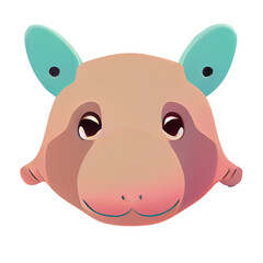 Cute hippo on white background digital 3d illustration for book web graphic design
