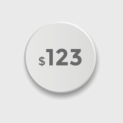 $123 USD Dollar Month sale promotion Banner. Special offer, 123 dollar month price tag, shop now button. Business or shopping promotion marketing concept
