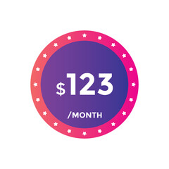 $123 USD Dollar Month sale promotion Banner. Special offer, 123 dollar month price tag, shop now button. Business or shopping promotion marketing concept
