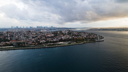 Naklejka na ściany i meble aerial view of istanbul cityscape and bosphorus in clody morning day