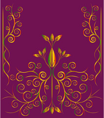 Obraz premium green golden floral ornament background design vector on fuchsia color