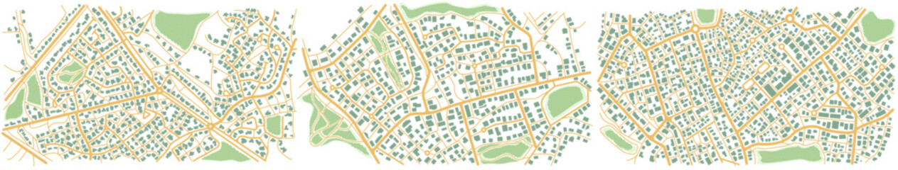 Detailed map of city from above. City top view. Abstract background. Map navigation to own house. View from above the map buildings. Flat style, Vector, illustration isolated.