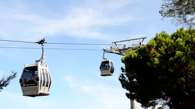 Cable car to Montjuic in Barcelona.