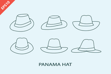 set of panama hat design vector flat isolated illustration