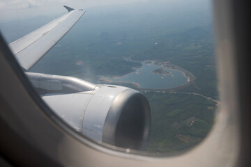 Naklejka na ściany i meble Aerial view of Krabi island by airplane or jet