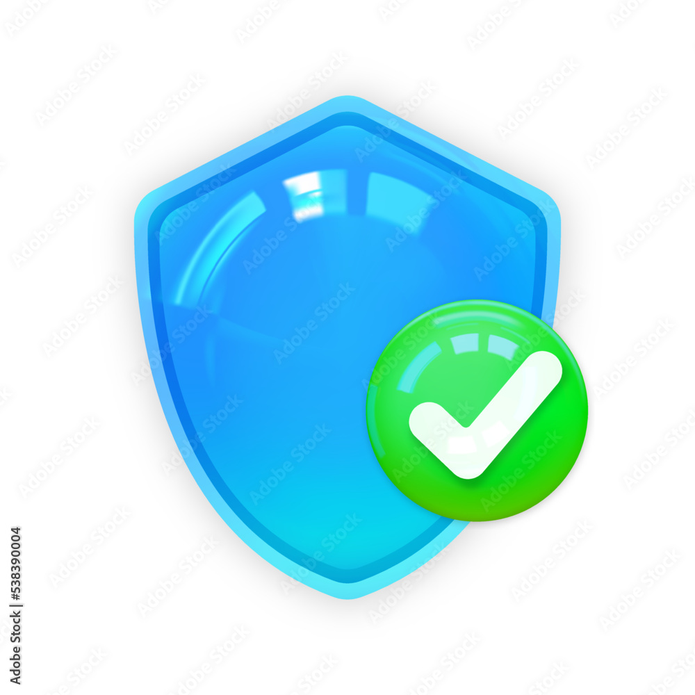 Poster 3d security safe icon. 3d shield protection icon with check for online payment on pastel background 