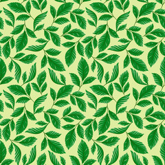 Bright strawberry leaves. Seamless plant pattern. Green plants. Raspberry and strawberry leaves