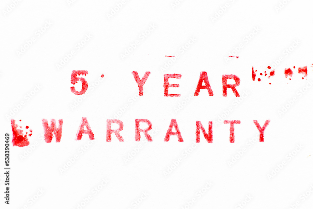 Wall mural Red color ink rubber stamp in word 5 year warranty on white paper background