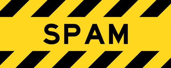 Yellow and black color with line striped label banner with word spam