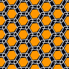 Paint brush hexagons. Hand drawn honeycombs background. Hexahedrons wallpaper. Hives motif. Geometric backdrop. Ethnic digital paper. Web designing. Textile print. Seamless pattern.