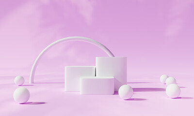 Podium with colorful background stand or podium pedestal on advertising display. 3D rendering.