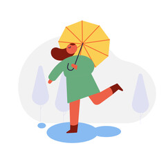 Autumn season. Fall, rain. People silhouette with umbrella flat vector