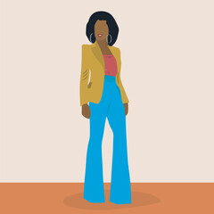Stylish African Woman in elegant line art style vector abstract