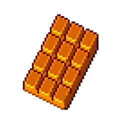 An 8-bit retro-styled pixel-art illustration of a caramel chocolate bar.