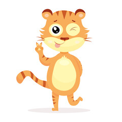 Cute tiger stands and winks