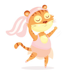 Obraz premium Tiger ballerina dressed as a bunny dances ballet