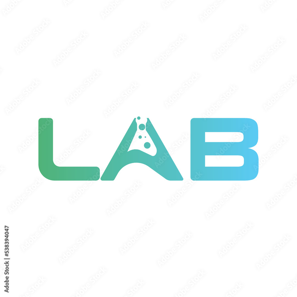 Poster lab logo letter icon vector isolated design with laboratory glass and alchemist process. eps10 vecto