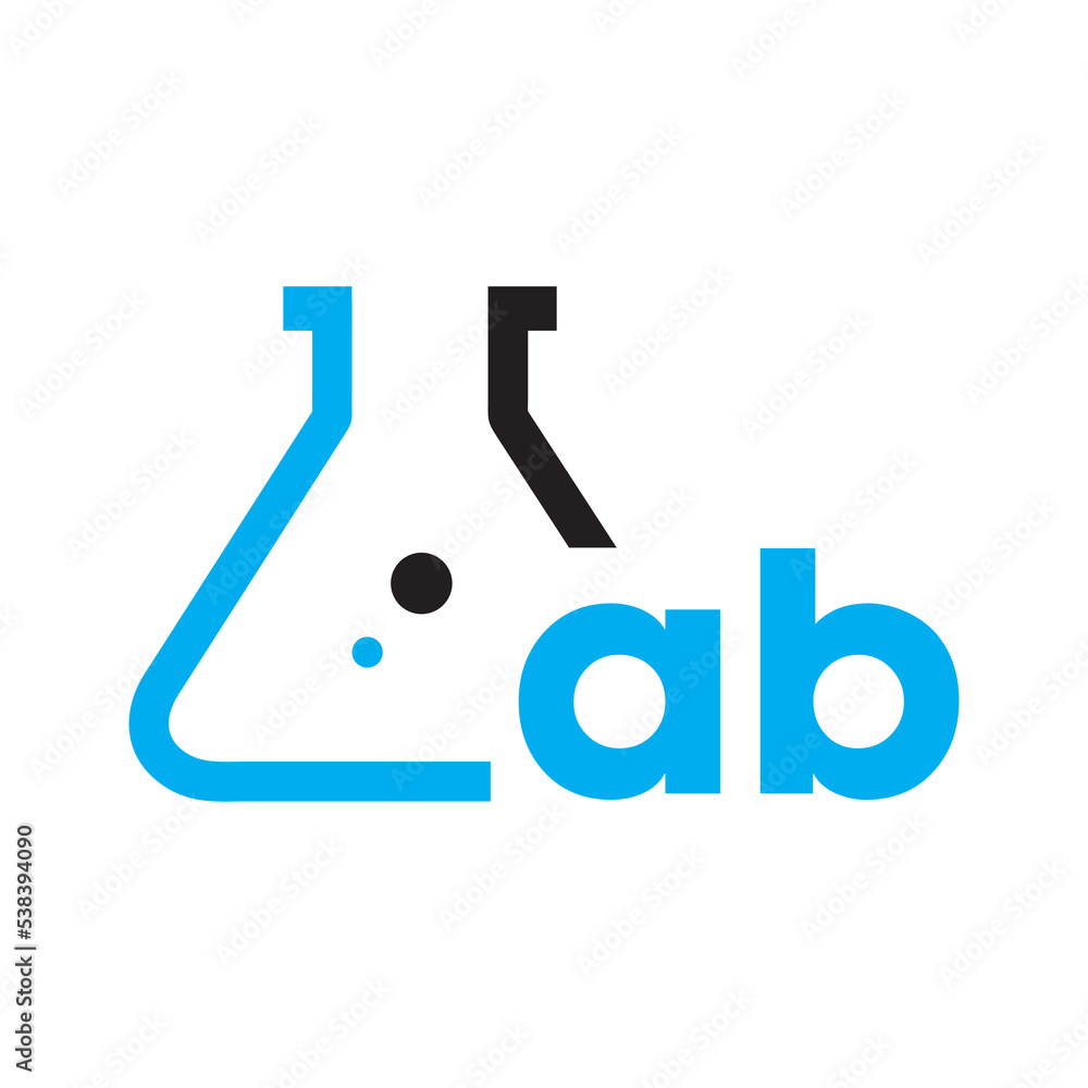 Poster lab logo letter icon vector isolated design with laboratory glass and alchemist process. eps10 vecto
