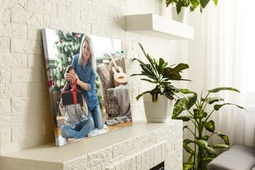 family at Christmas on a photo canvas