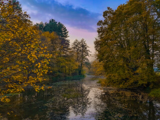 Obraz premium Beautiful autumn landscape of the lake in the forest