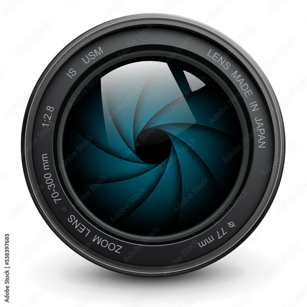 Poster camera photo lens with shutter isolated 3d icon.