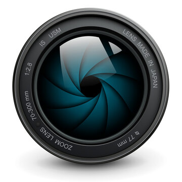 Camera photo lens with shutter isolated 3d icon.